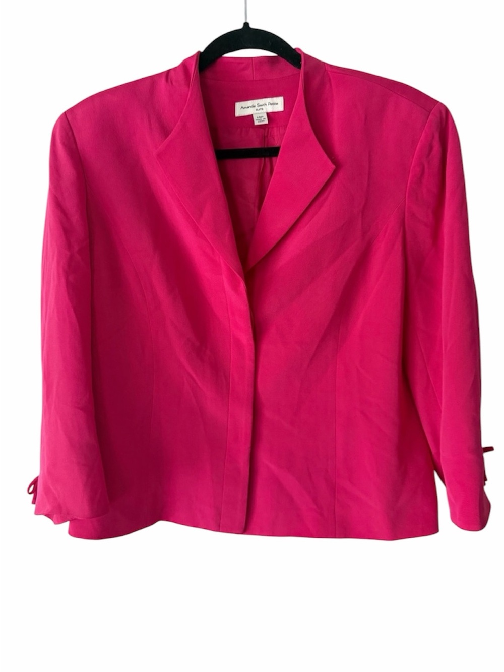Amanda Smith Bright Pink 100% Silk Tailored Cropped Blazer Jacket Bow Sleeve 14P